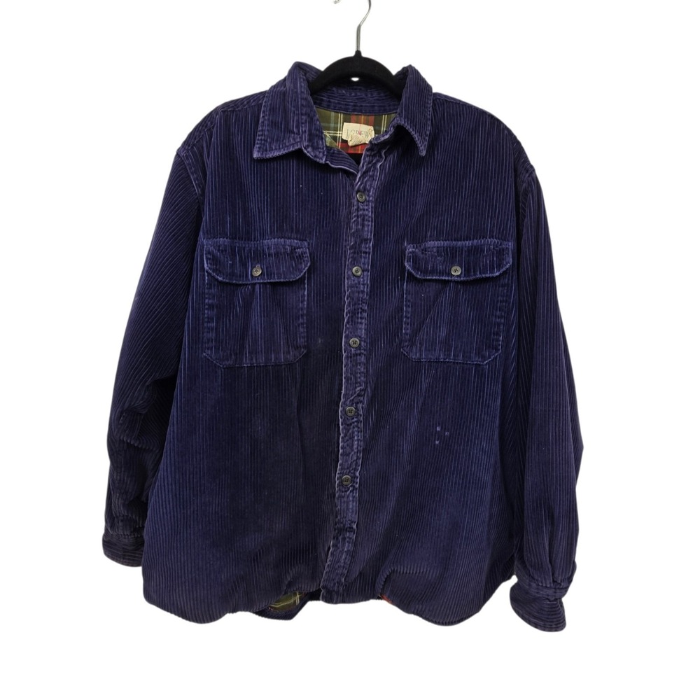 Vintage J.Crew X Oarsman Jacket Mens L Navy Corduroy Plaid Lined Chore Barn Coat